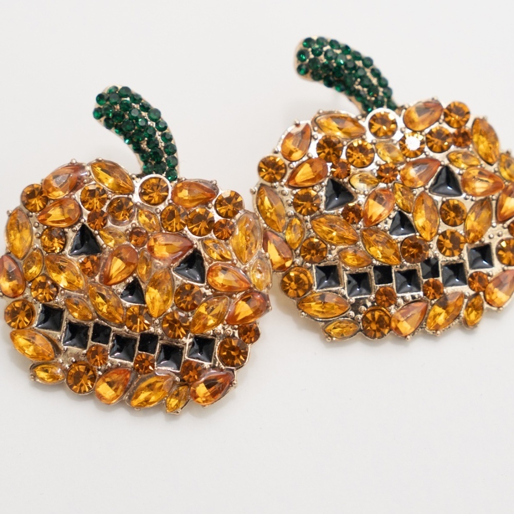 Halloween Jack O Lantern‎ Rhinestone Earrings. New! - Picture 3 of 5